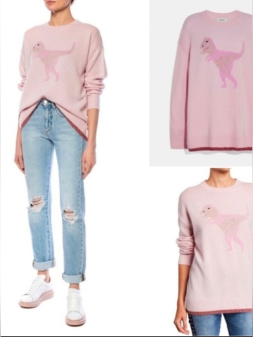 Coach Rexy crewneck intarsia sweater pink